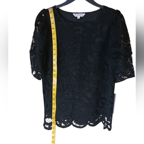 Nanette Lepore Women's Nanny Core Paisley Lace Blouse Puff Sleeves Black Sm NWT - Picture 7 of 9